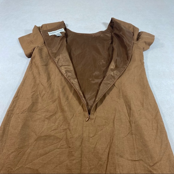 Adolfo Studio Dress Woman’s 14 Linen Blend Maxi Sheath Dress Brown Short Sleeve - Picture 9 of 11